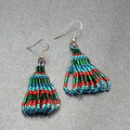 Vintage Pierced Earrings Silver tone Blues Purple Seed bead Dangle 1.5"