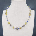 Sterling Silver Necklace Green Glass Blue Lapis Beads 18"-20"