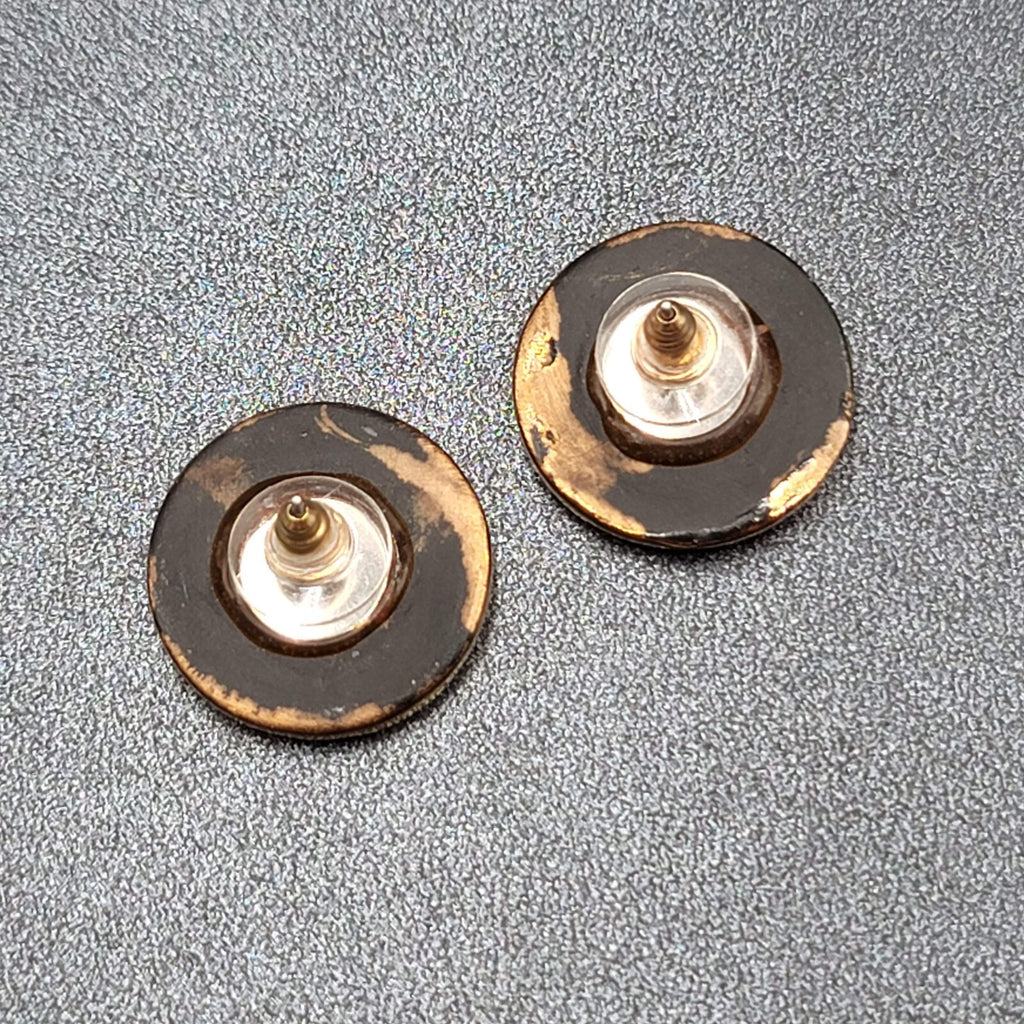 Vintage Pierced Earrings Hand Painted Ceramic Round Studs 7/8"