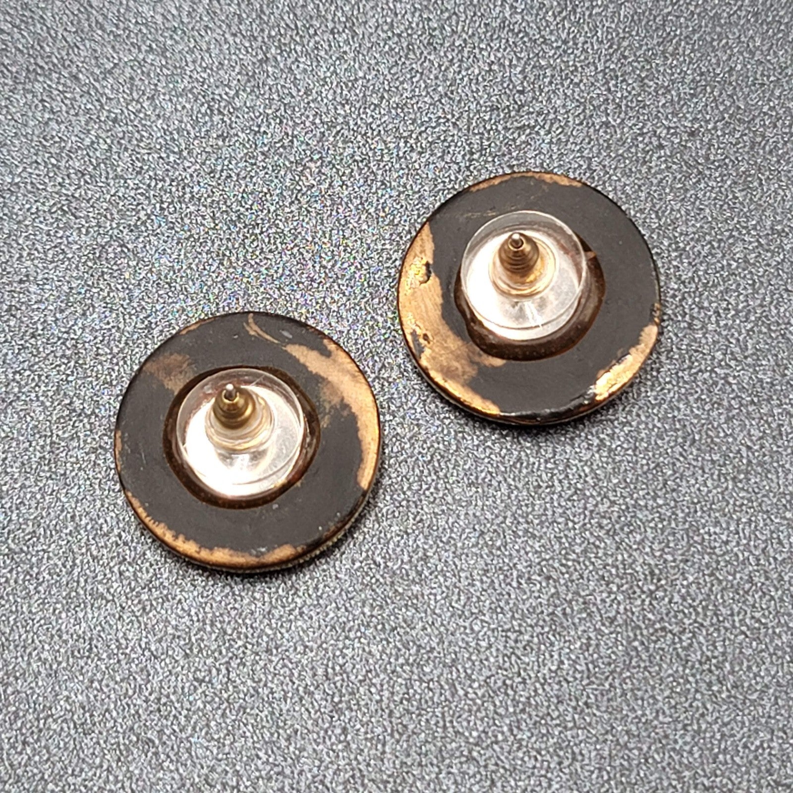Vintage Pierced Earrings Hand Painted Ceramic Round Studs 7/8"
