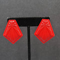 Vintage Pierced Earrings Red Embossed Enamel over Metal Drop 1.5"