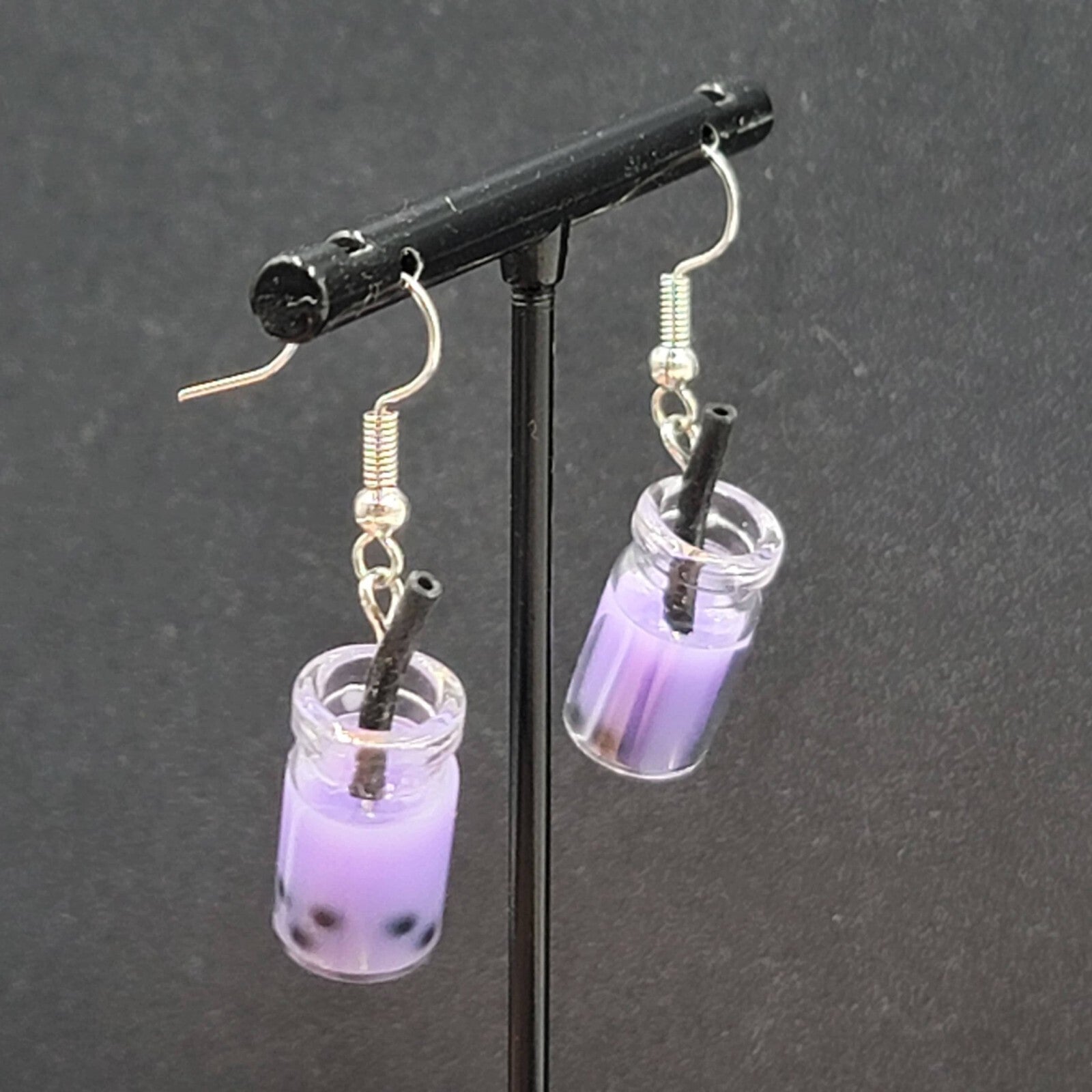 Purple Boba Tea Pierced Earrings New Dangle Smoothie Tea 1"