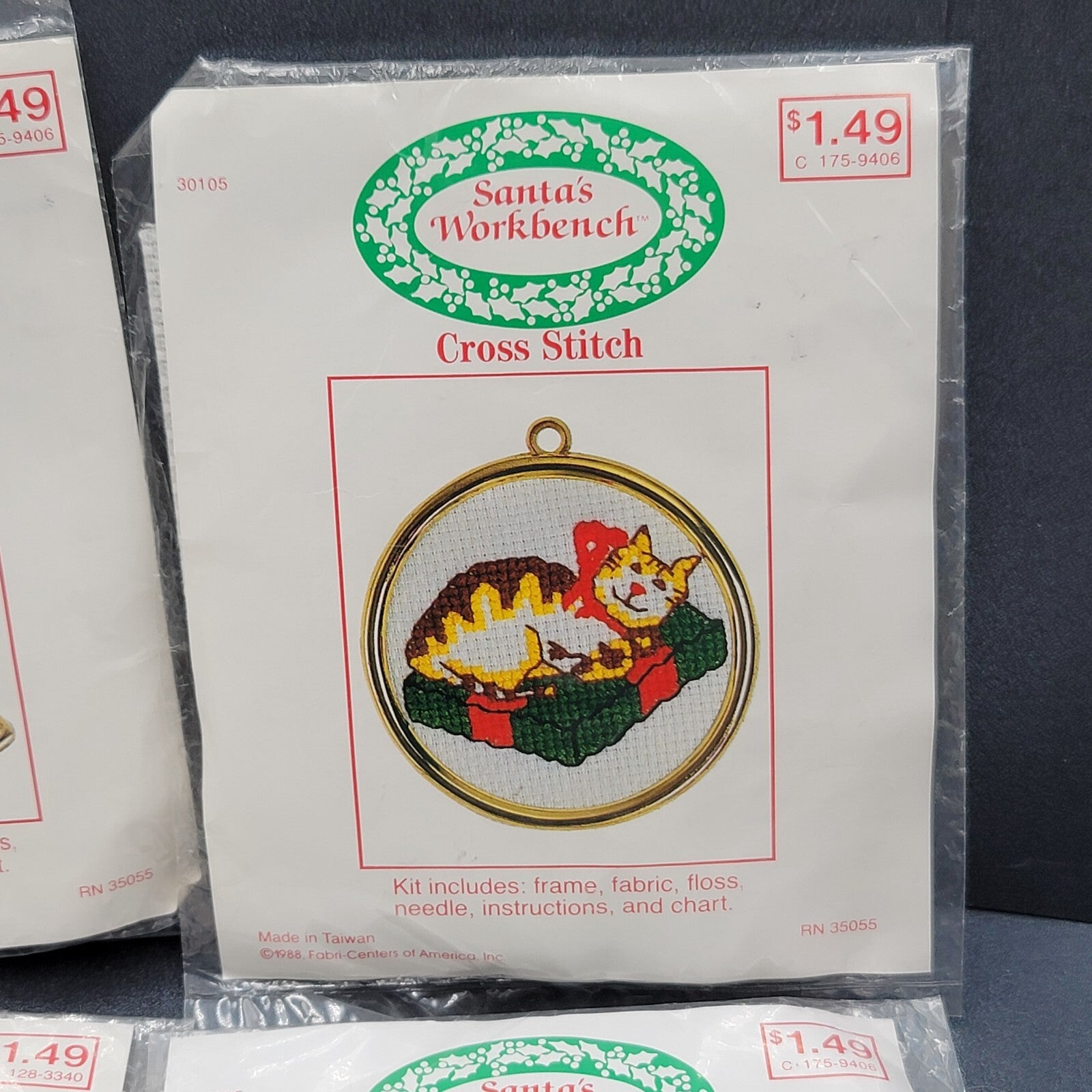 Vintage Santas Workbench Cross Stitch Christmas Ornaments 1988 NOS Lot of 4
