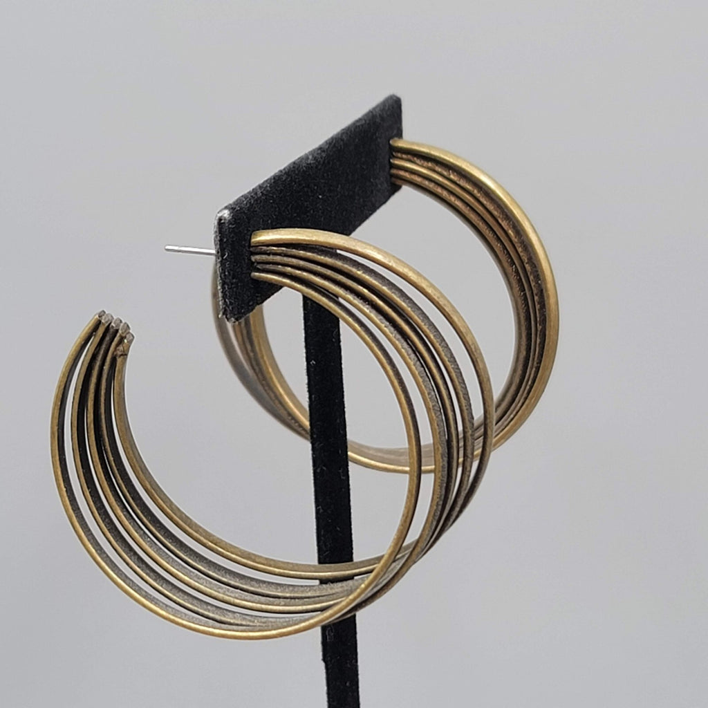 Bronze tone Multi Hoop Pierced Earrings Large Statement 2 1/8"