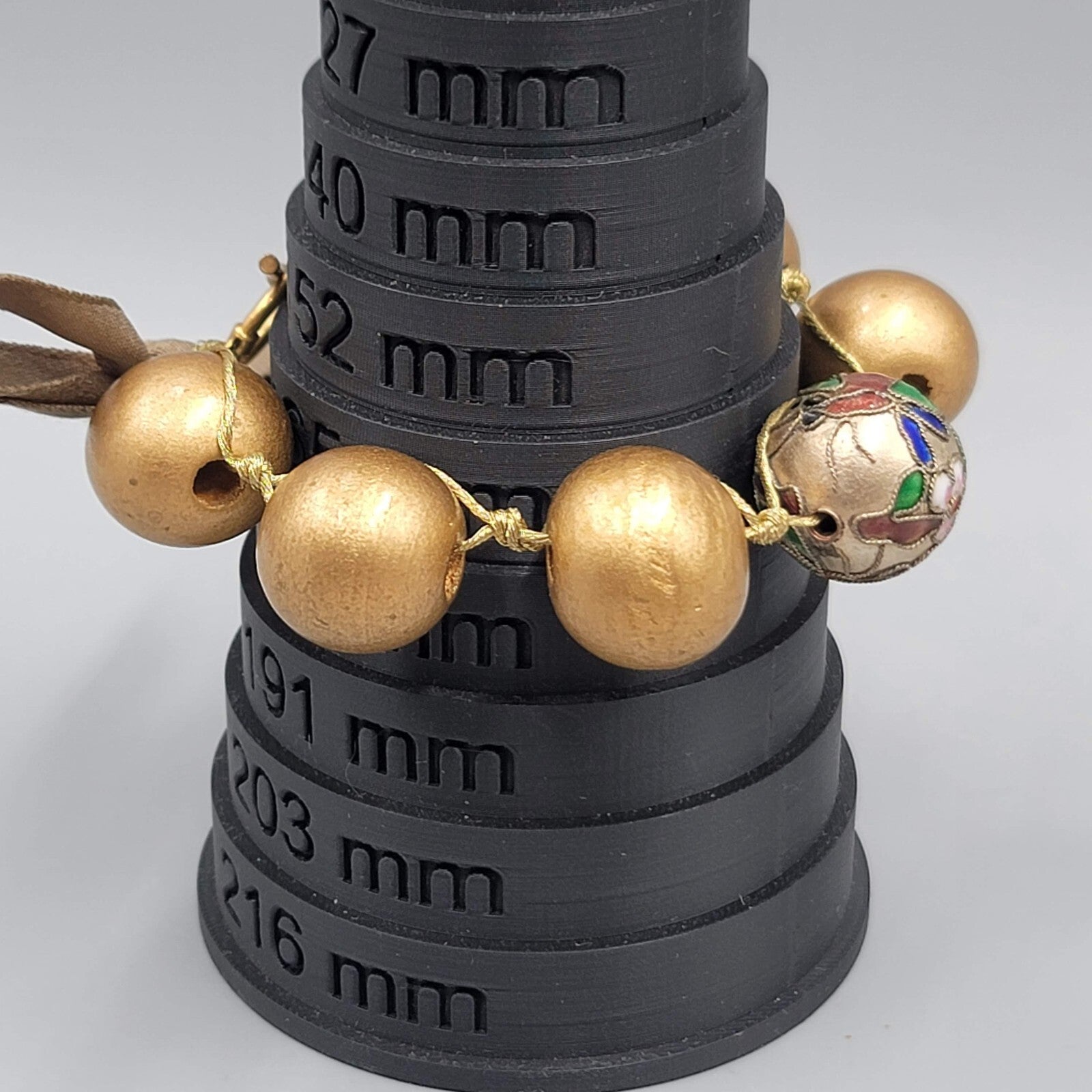 Vintage Cloisonne Bead Bracelet Wood Bead 6.5"