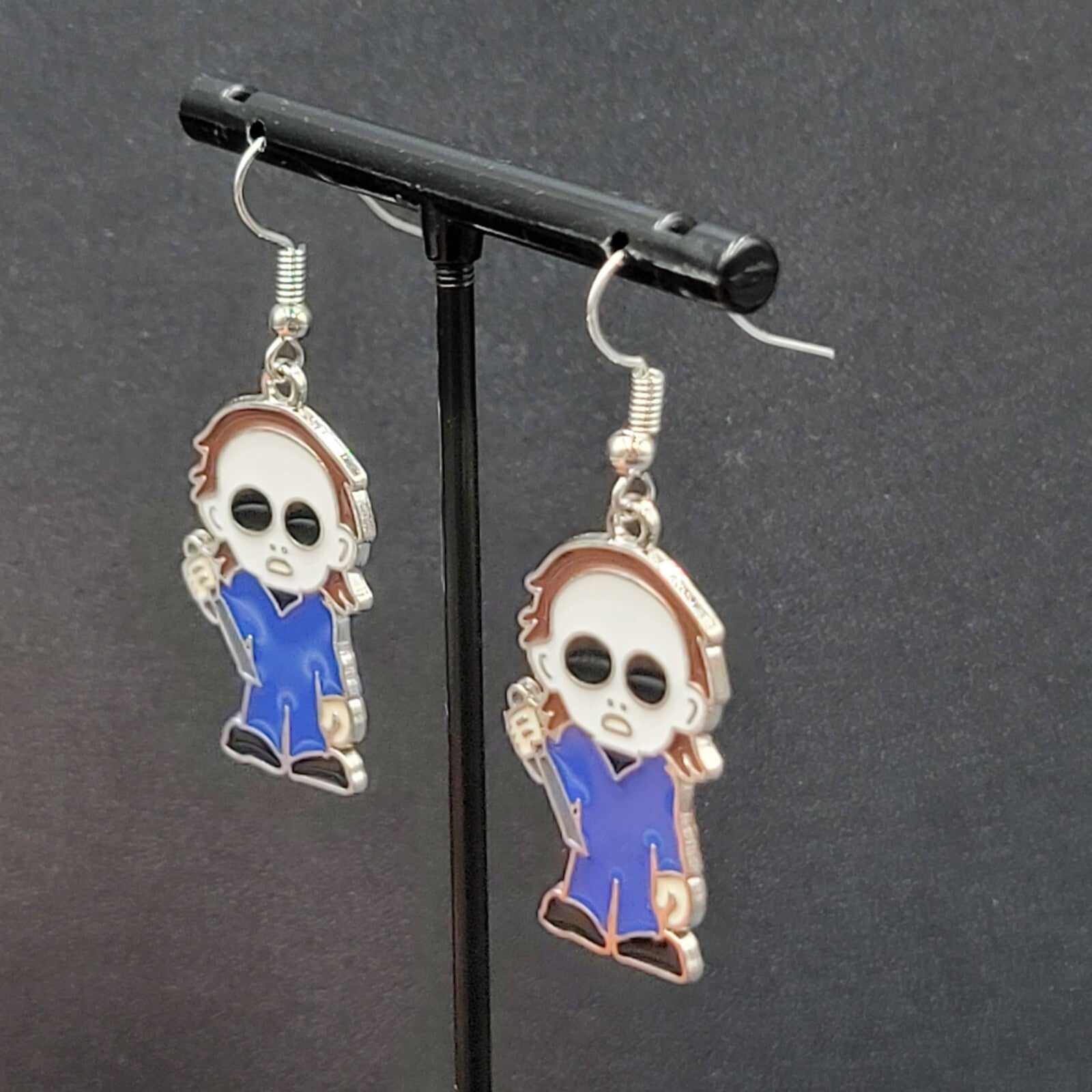Michael Myers Pierced Earrings Enamel Halloween Horror Movie Dangle 1.25" FS