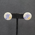 Vintage Pierced Earrings Ceramic White Hand Painted Purple Yellow Grapes 3/4"