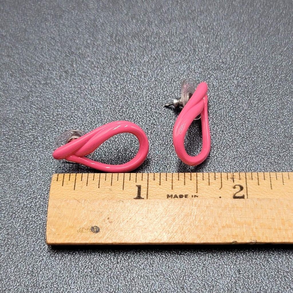 Vintage Pierced Earrings Hot Pink Open Teardrop Cute! 1"
