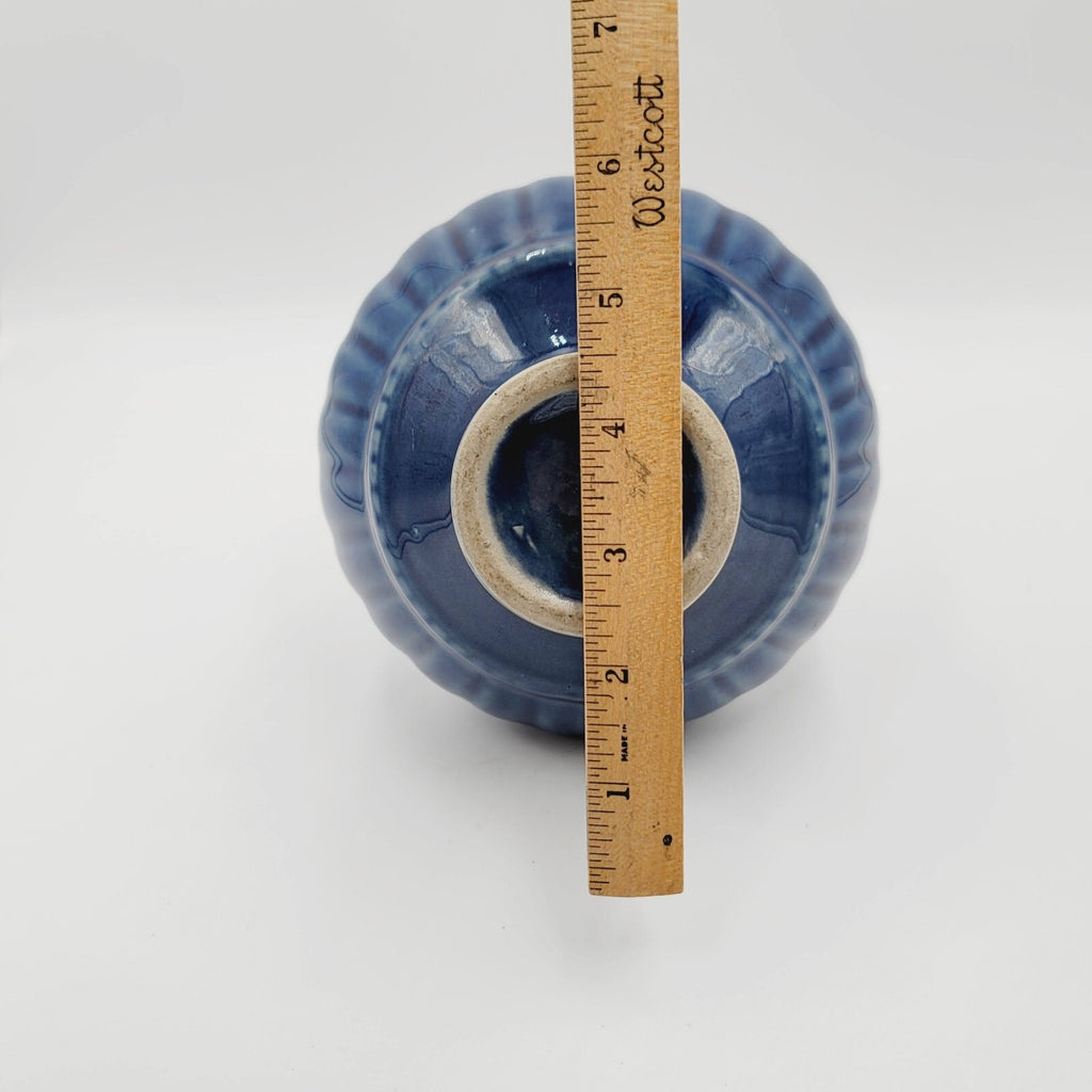 Art Pottery Vase Blue Glazed Geanie Bottle Decorative 8"