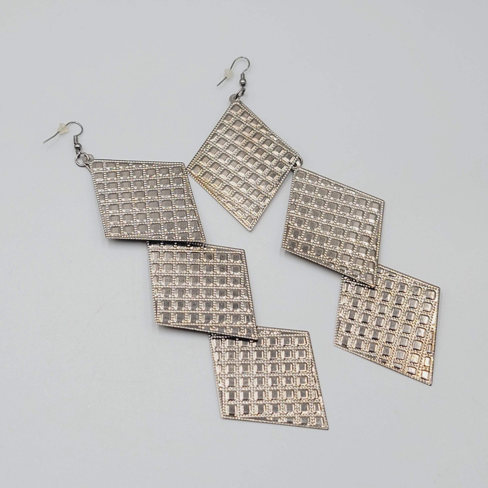 Extra Long Statement Pierced Earrings Bronze tone Embossed 5.5"