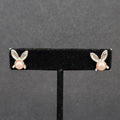 Bunny Rabbit Pierced Earrings Silver tone Faux Pink Pearl Studs 1/2"