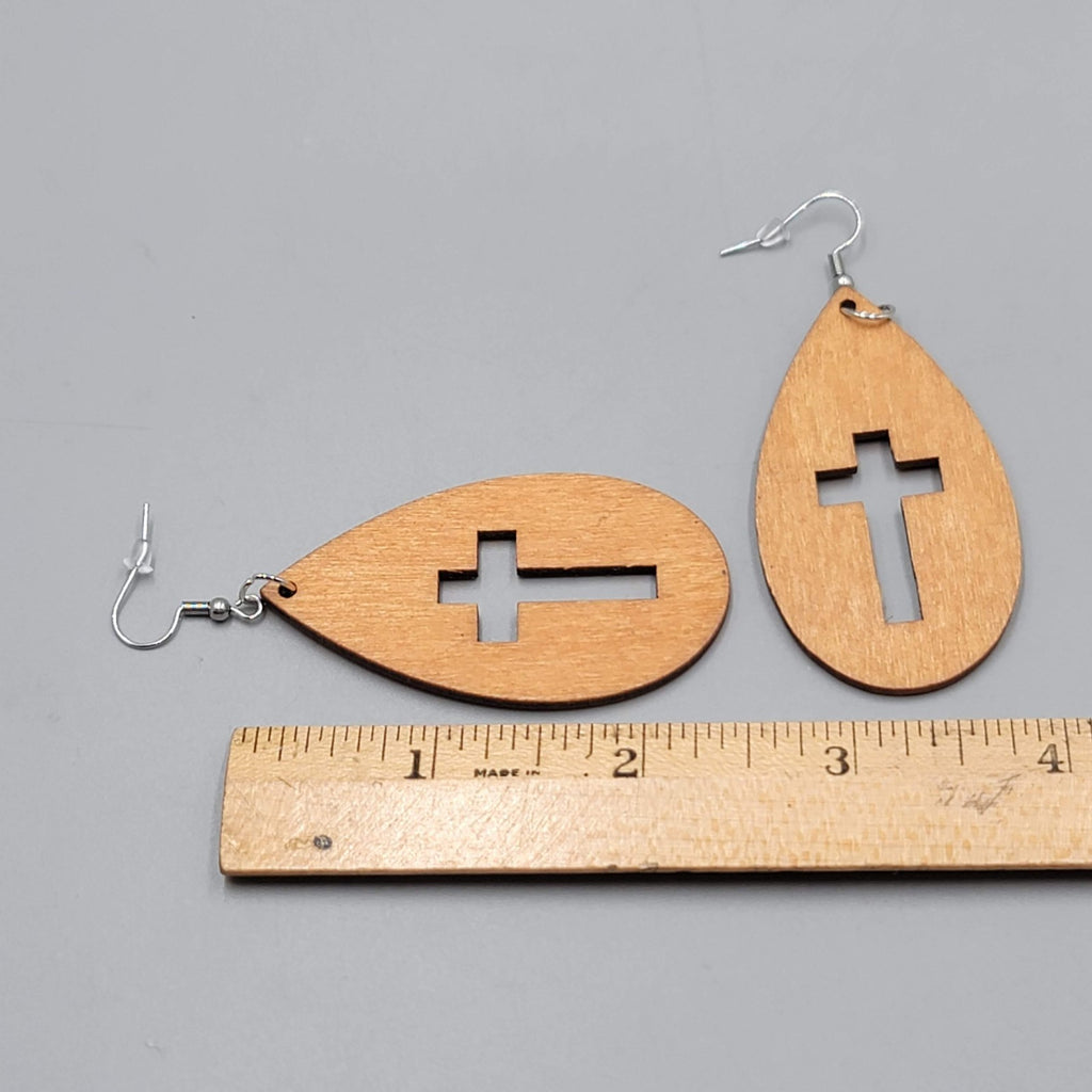 Wood Cut Large Boho Pierced Earrings Silver tone Dangle 2.25 in