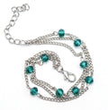 Vintage Silver tone Green Crystal Bead Chain Link Bracelet 7" - 8 .5"