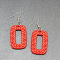 Pierced Earrings Red Acrylic Rectangle Weave Design Dangle 1.5"