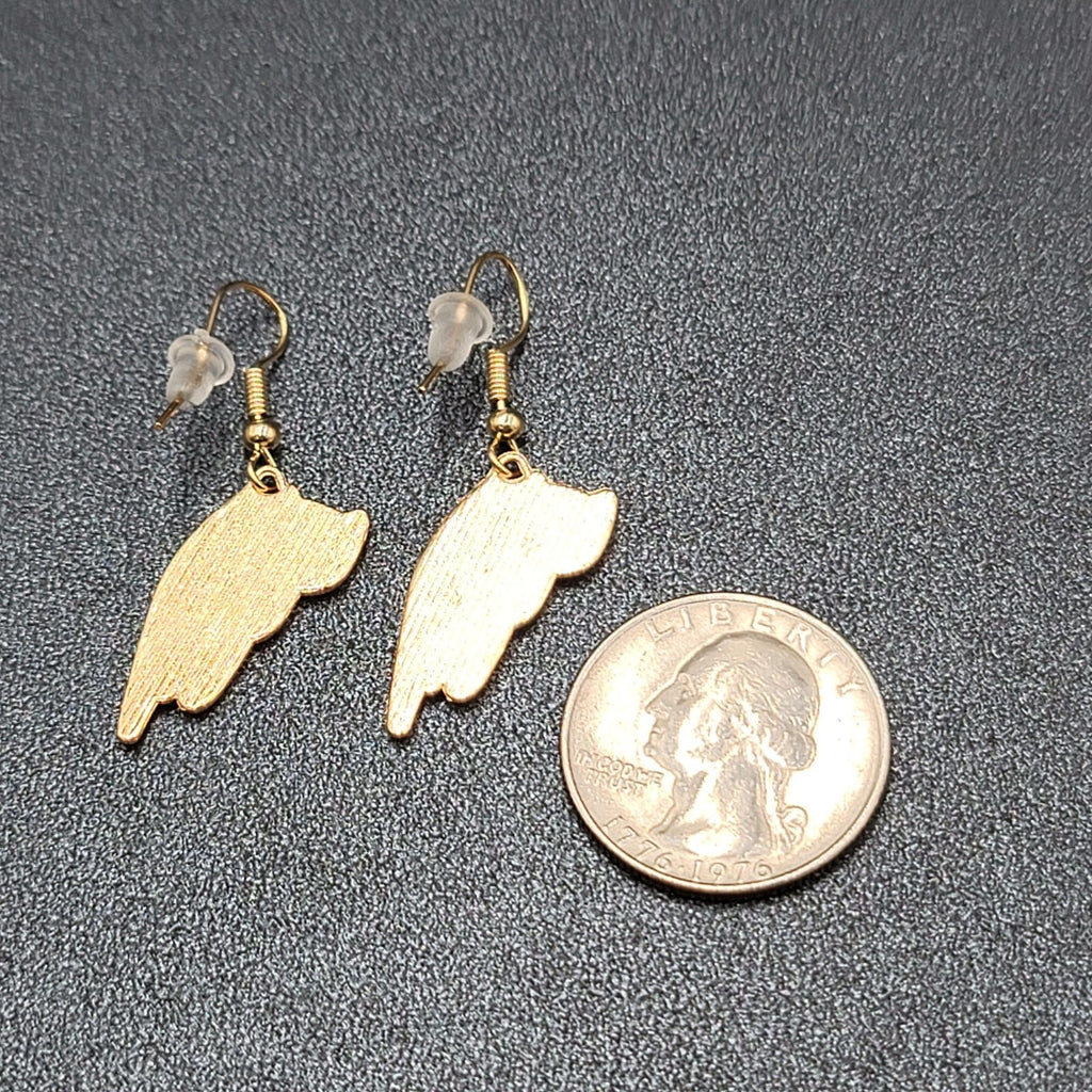 Kitty Cat Pierced Earrings Gray Tabby Kitten Dangle Gold tone 1"