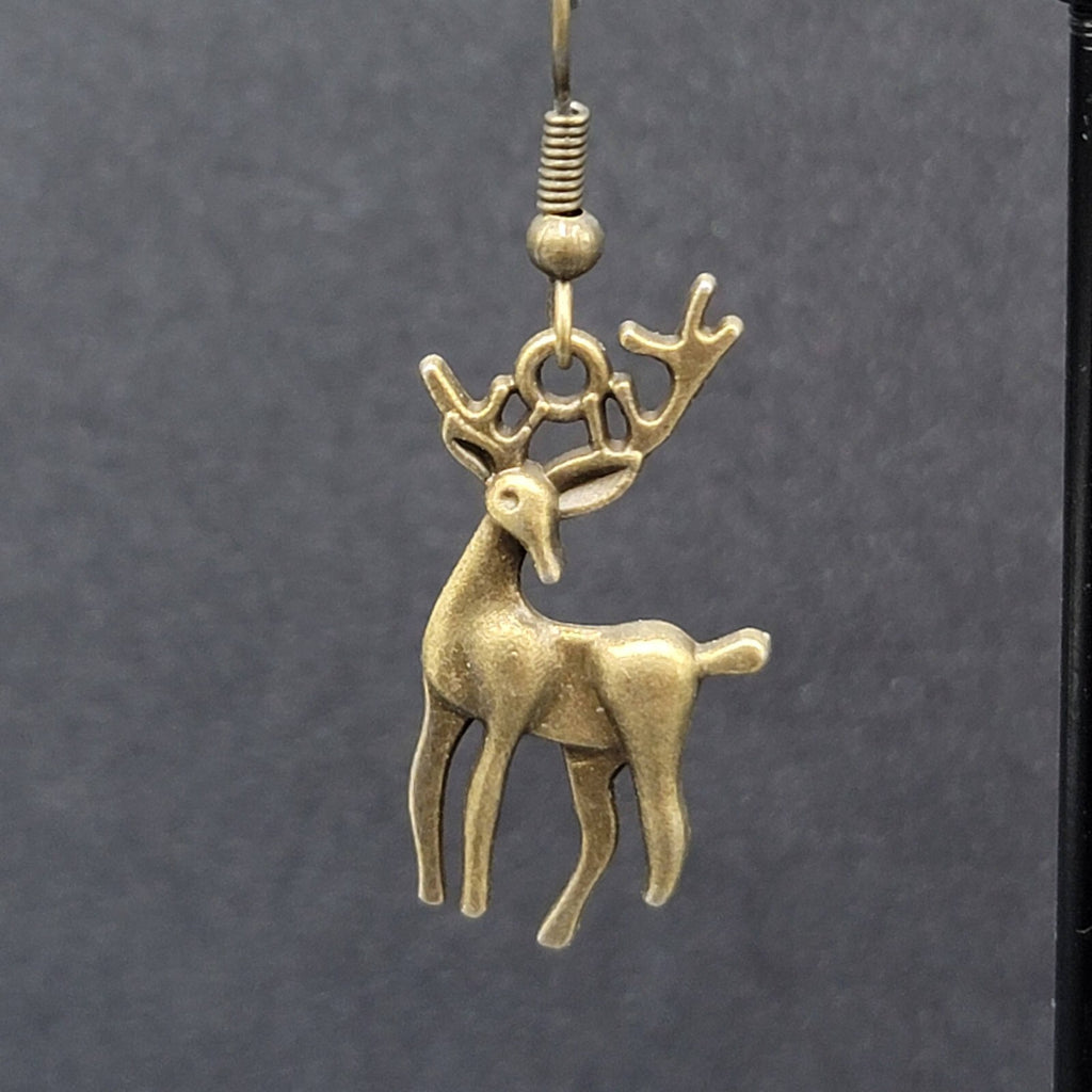 New Deer Pierced Earrings ReindeerBronze tone Dangle 1"