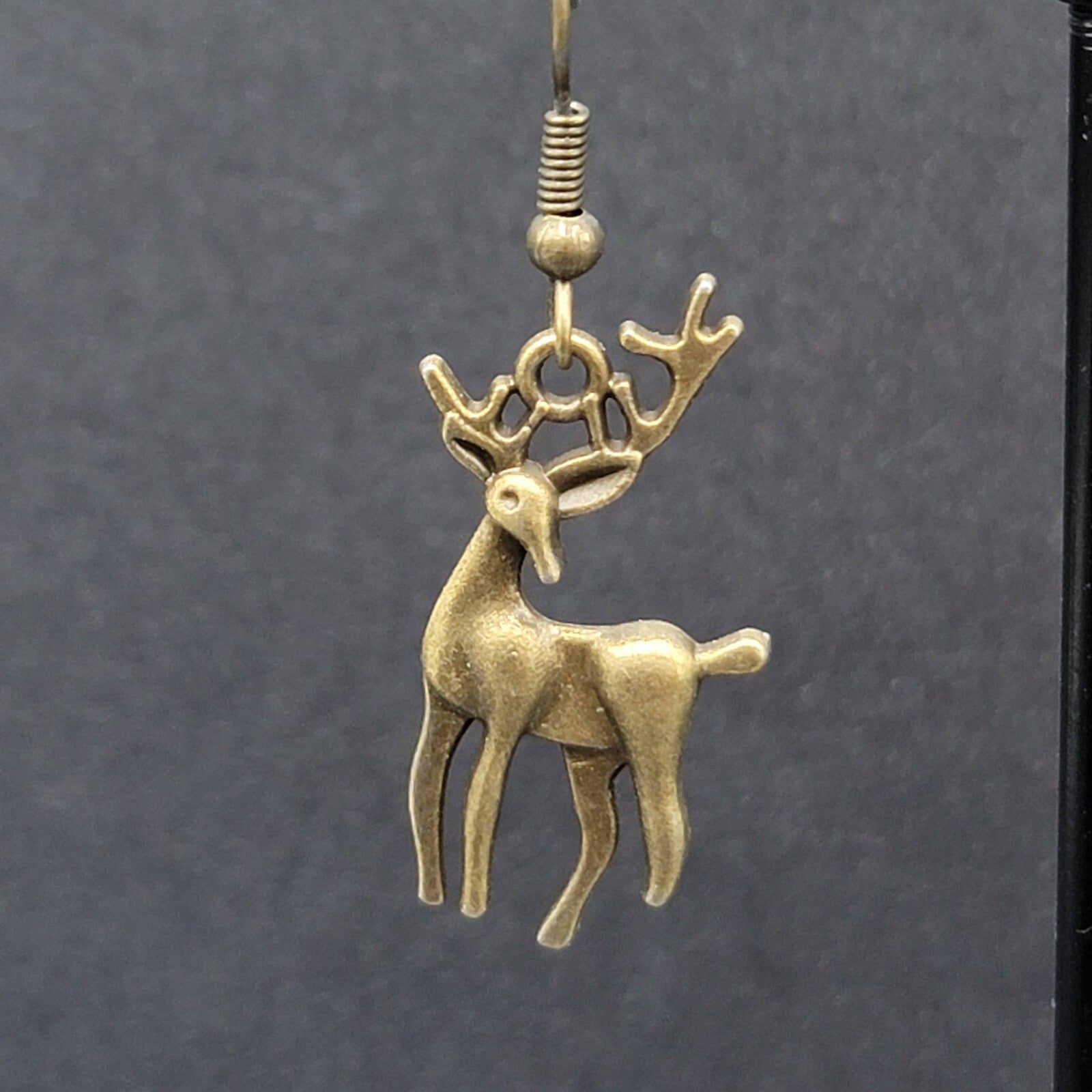 New Deer Pierced Earrings ReindeerBronze tone Dangle 1"