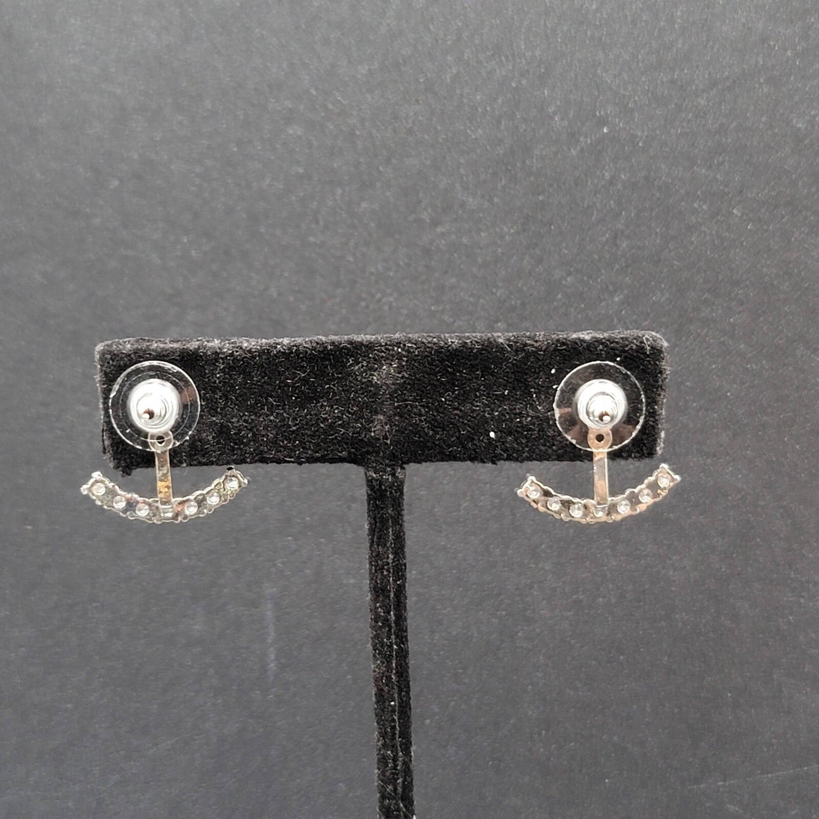 Pierced Earrings Silver tone Crystal Drop Jacket Studs 5/8"