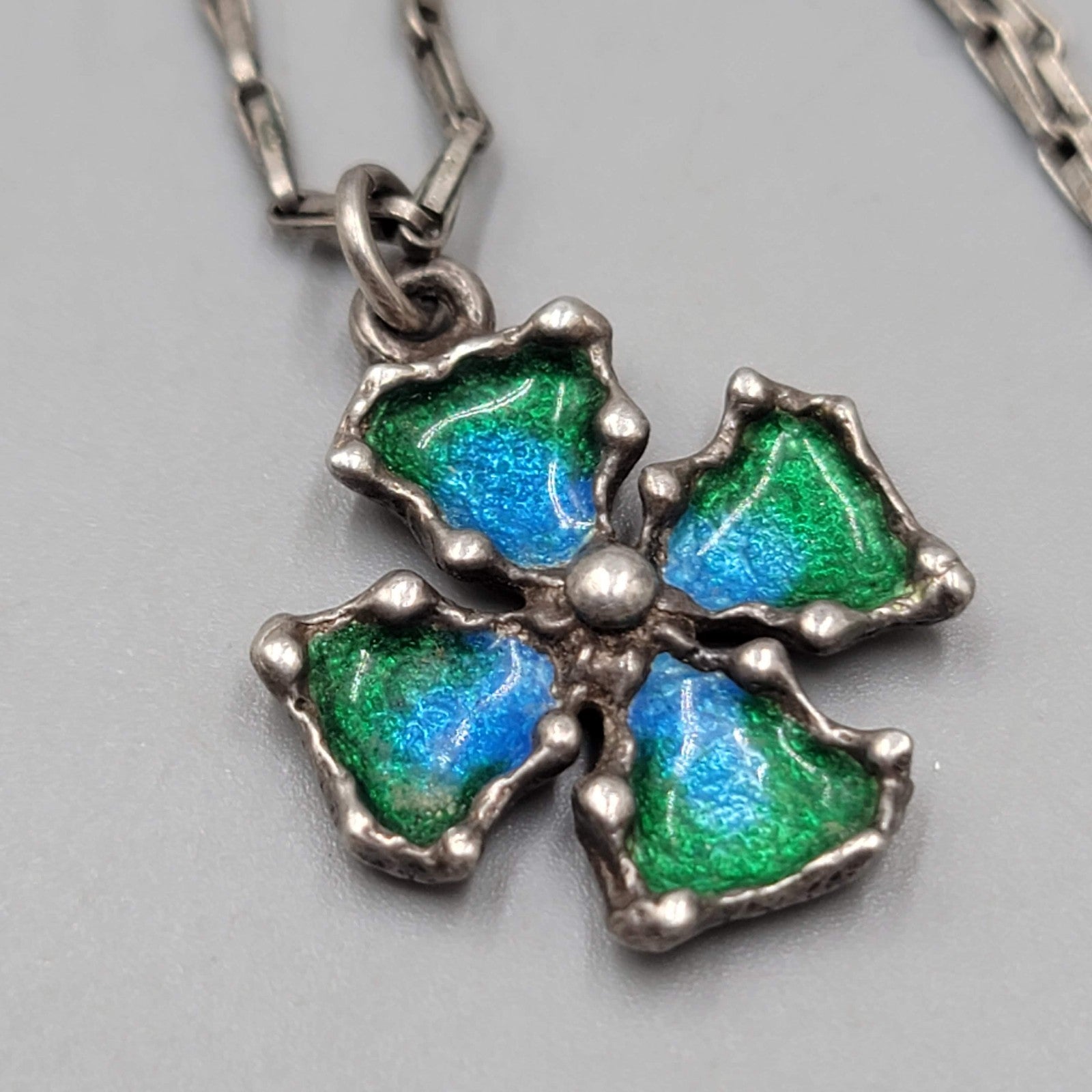 Vintage Signed Enamel Cross Pendant Sterling Silver Necklace 925   16 in