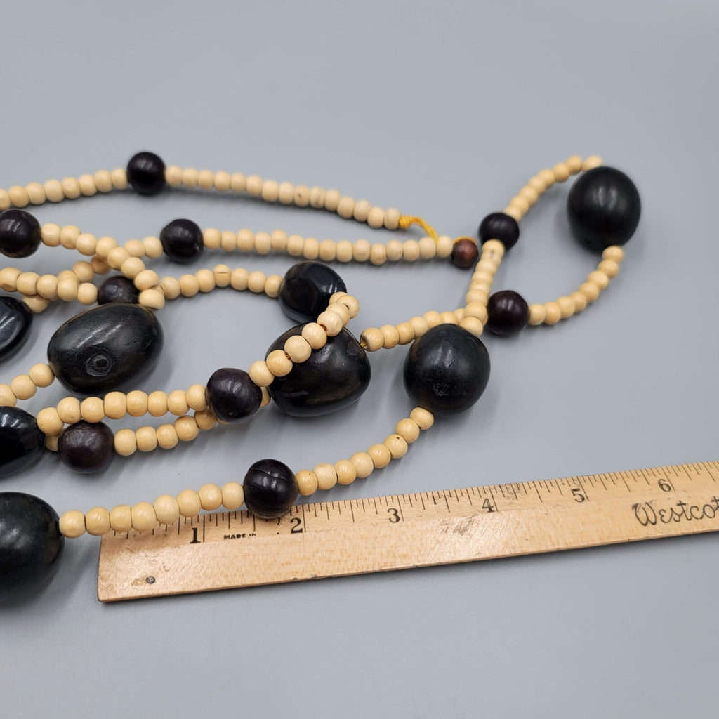 KuKui Nut Lei Necklace Wood Beads Double Strand Long 32"