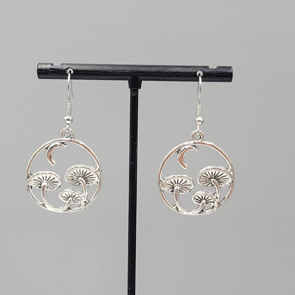 Mushroom Pierced Earrings New Silver tone Round Dangle 1"