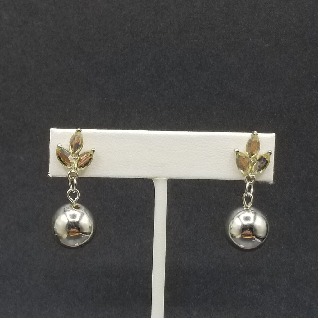Pierced Earrings Silver tone Faceted Glass Metal Ball Statement Dangle 1 3/8"