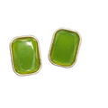 Green Rectangle Faceted Pierced Earrings Gold tone Drop 3/4"