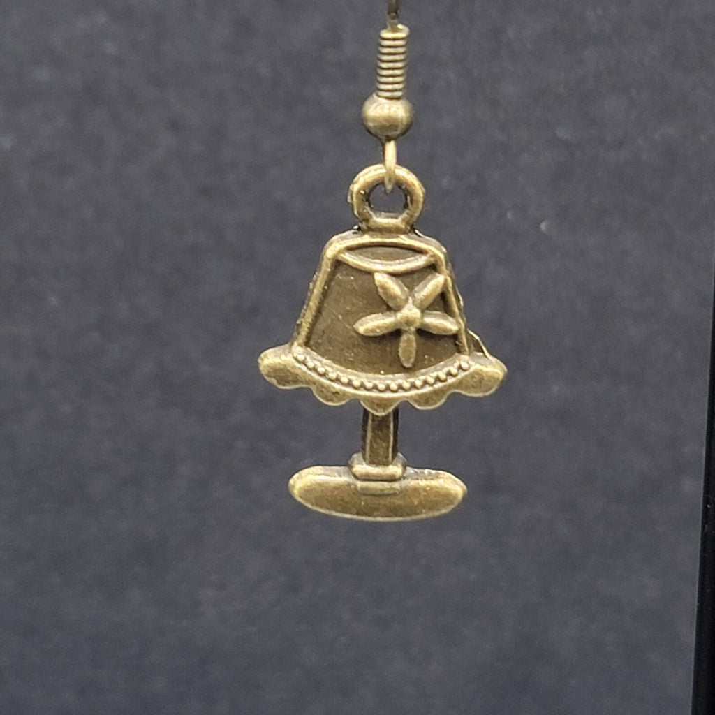 Lamp Pierced Earrings Bronze tone Embossed Dangle 1"