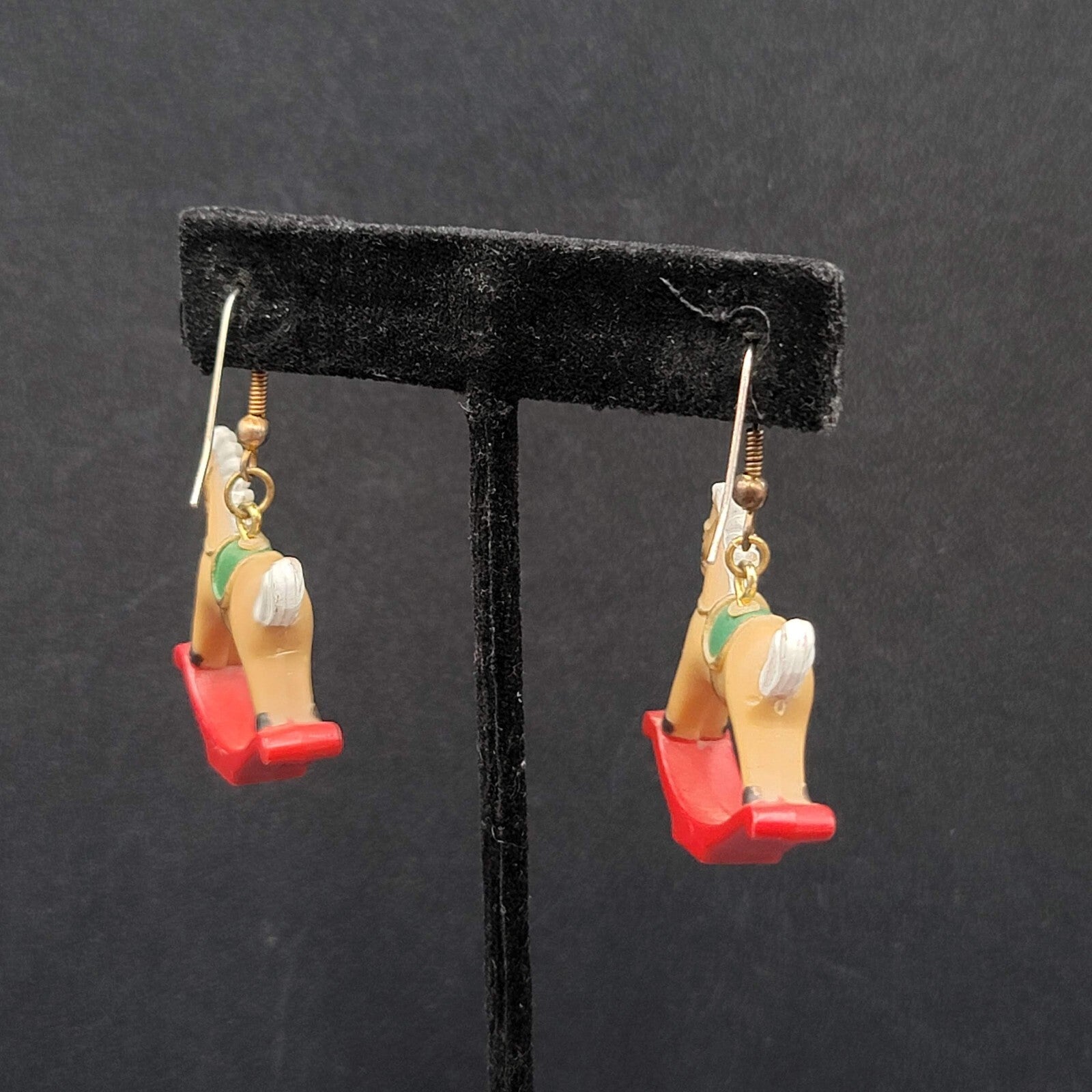 Vintage Pierced Earrings Acrylic Rocking Horse 1.25"
