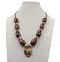 Vintage African Necklace Brass Face Mask Pendant Hand Painted Beads 22 in