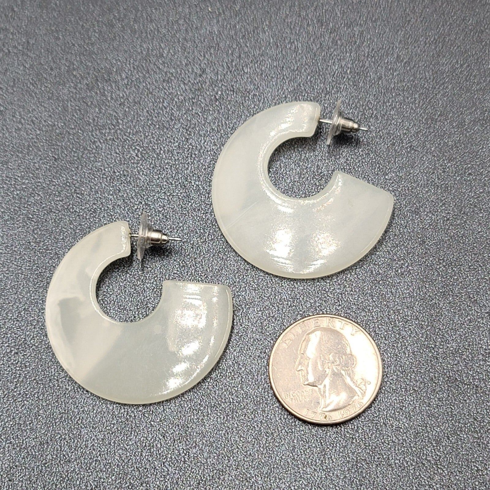 Pierced Earrings White Resin Wide Hoops Statement 1.5"