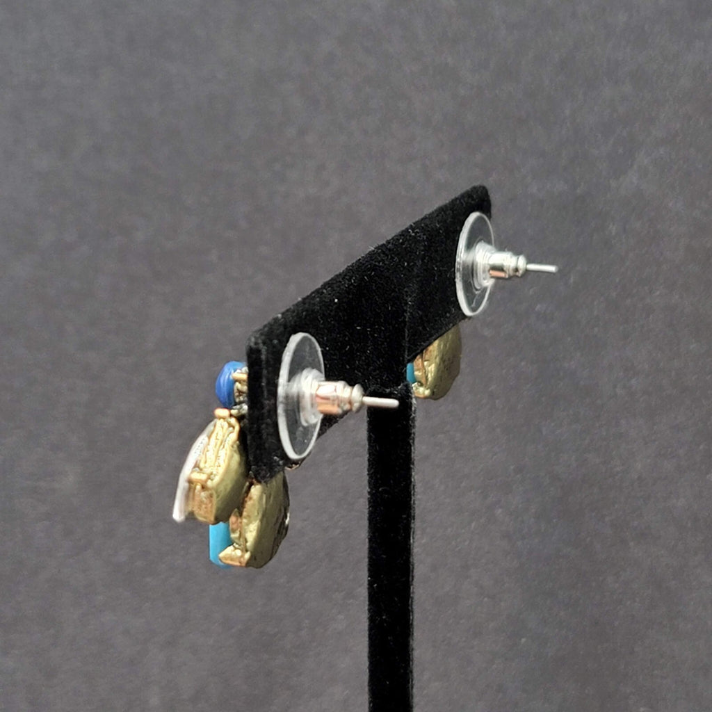 Pierced Earrings Blue Acrylic Bee Flower Design Drop 3/4"