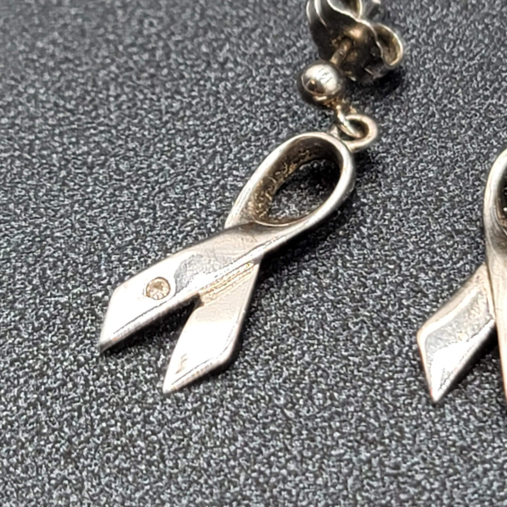 Sterling Silver Pierced Earrings 925 Charity Awareness Ribbon Dangle 3/4"