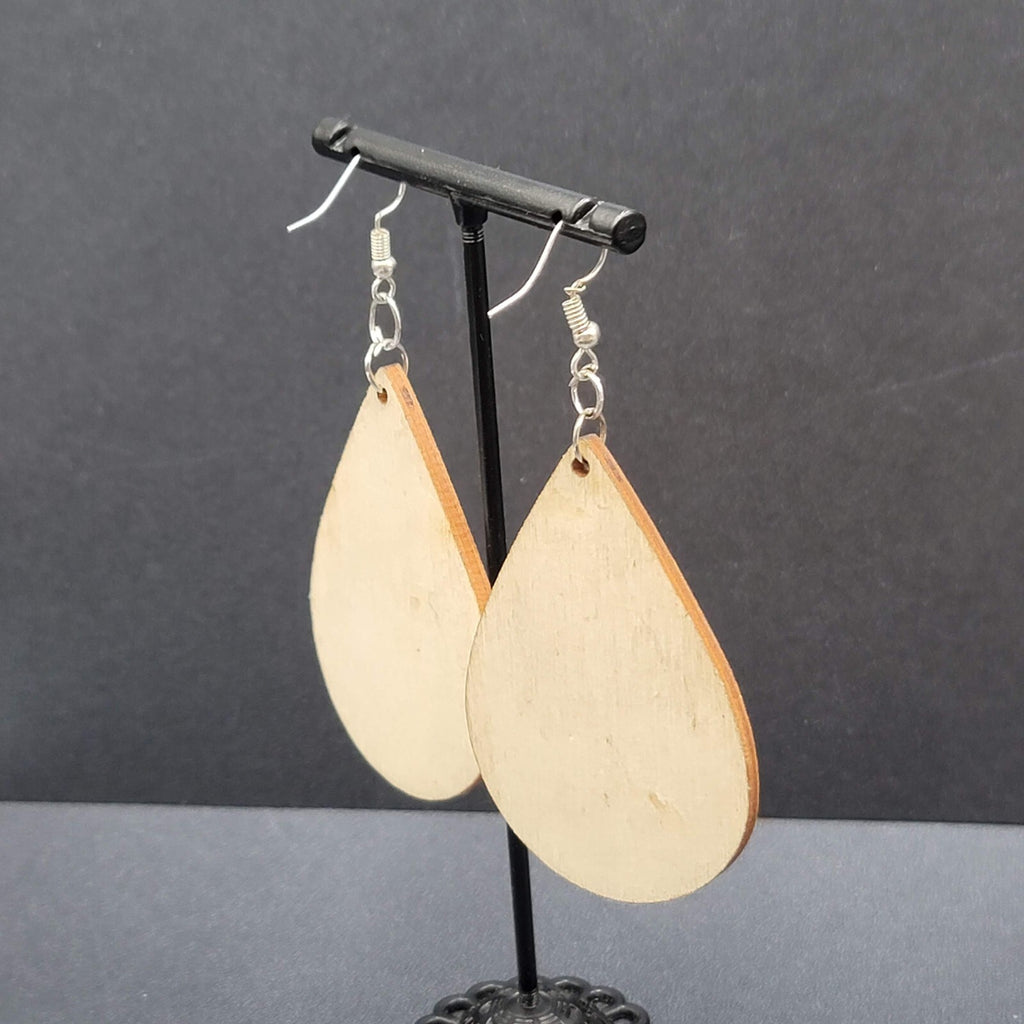 Pierced Earrings Laser Cut Wood Teardrop Red Glitter Hearts Dangle 2.25"