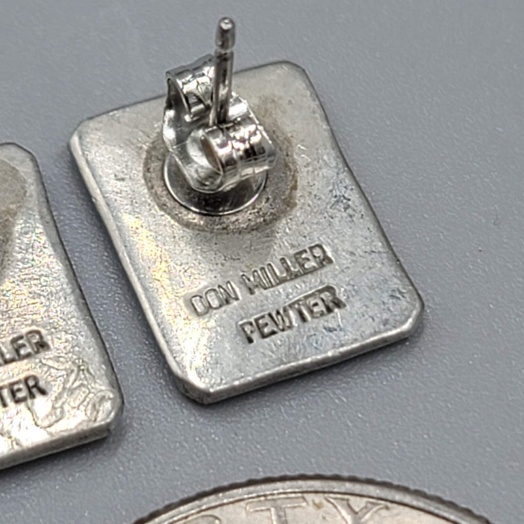 Vintage Don Miller Pierced Earrings Brass Pewter Star Rectangle Studs 1/2"