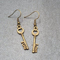 NEW Skeleton Key Pierced Earrings Bronze tone LOVE Dangle 1.25"