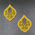Pierced Earrings Gold tone Yellow Open work Statement Dangle 2 3/8"