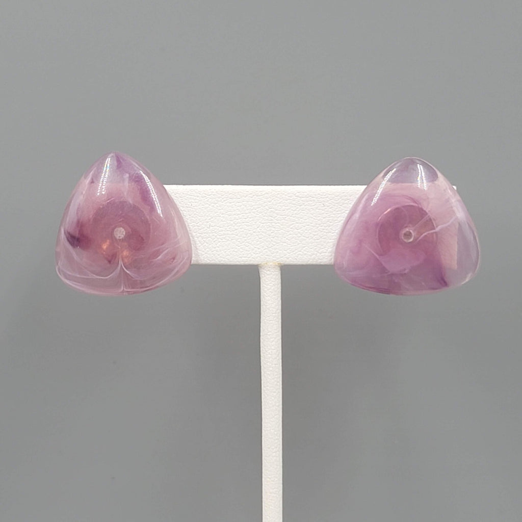 Vintage Purple Clip on Earrings Plastic Triangle Lightweight 1"