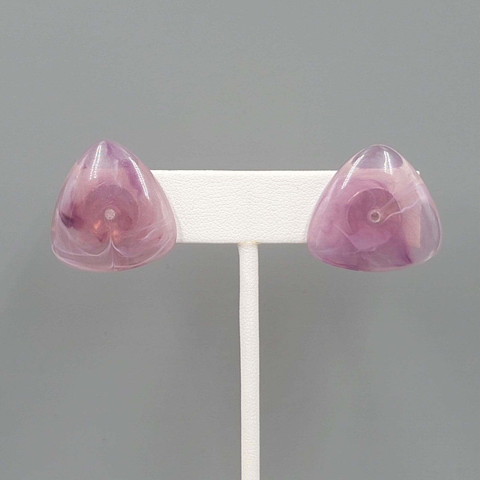 Vintage Purple Clip on Earrings Plastic Triangle Lightweight 1"