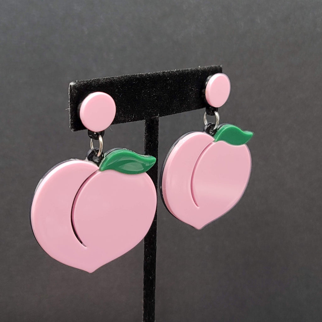 Pierced Earrings Pink Peach Large Statement Acrylic Dangle 2"