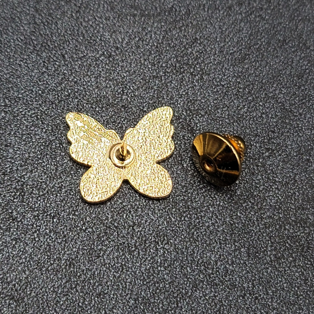 Vintage Enamel Guilloche Pink Butterfly Lapel Pin Gold tone Lapel Hat Pin 3/4"