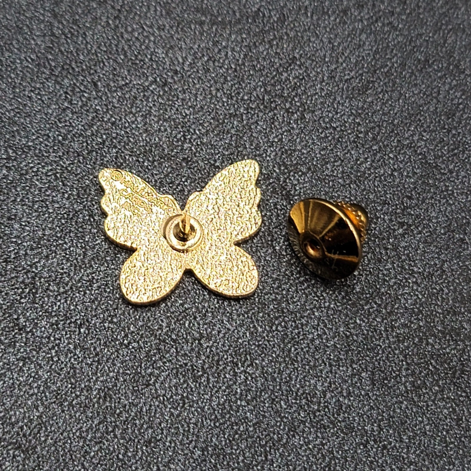 Vintage Enamel Guilloche Pink Butterfly Lapel Pin Gold tone Lapel Hat Pin 3/4"