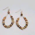 Beaded Teardrop Hoops Pierced Earrings Gold tone Dangle 2"