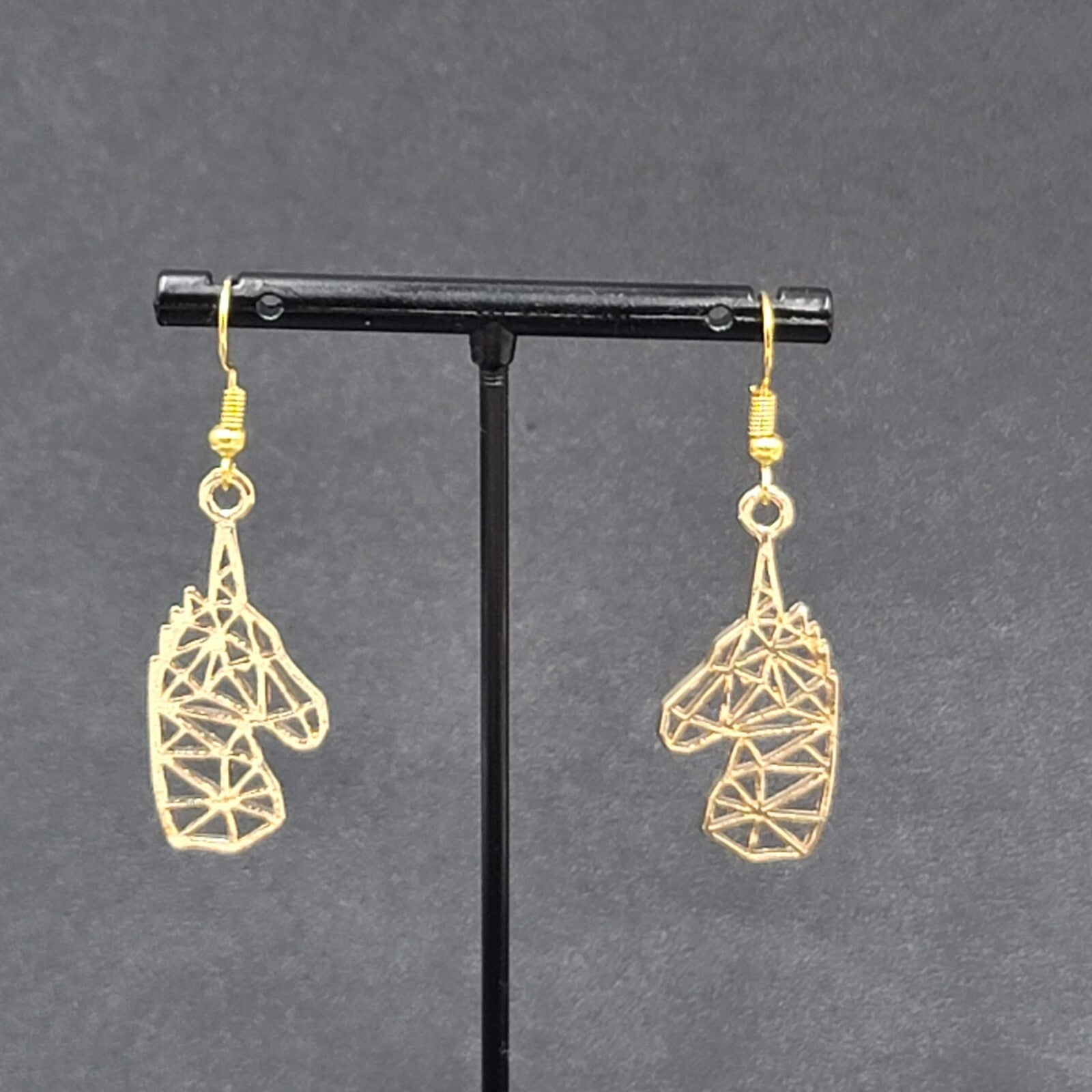 Unicorn Pierced Earrings Gold tone Open Geometric Dangle 1 3/8"