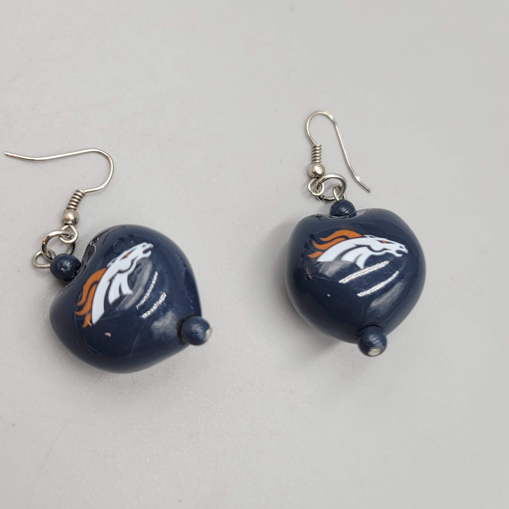 Vintage KuKui Nut Denver Broncos Football Pierced Earrings Dangle 1 3/8"