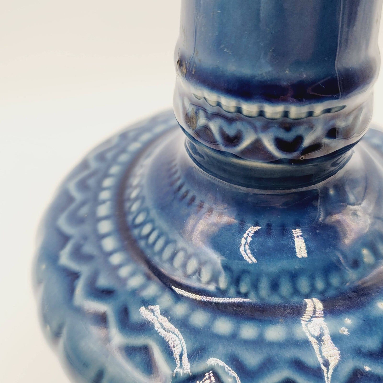 Art Pottery Vase Blue Glazed Geanie Bottle Decorative 8"