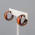 Vintage Hand Painted Swirl Wide Hoops Red Yellow Pierced Earrings 1"