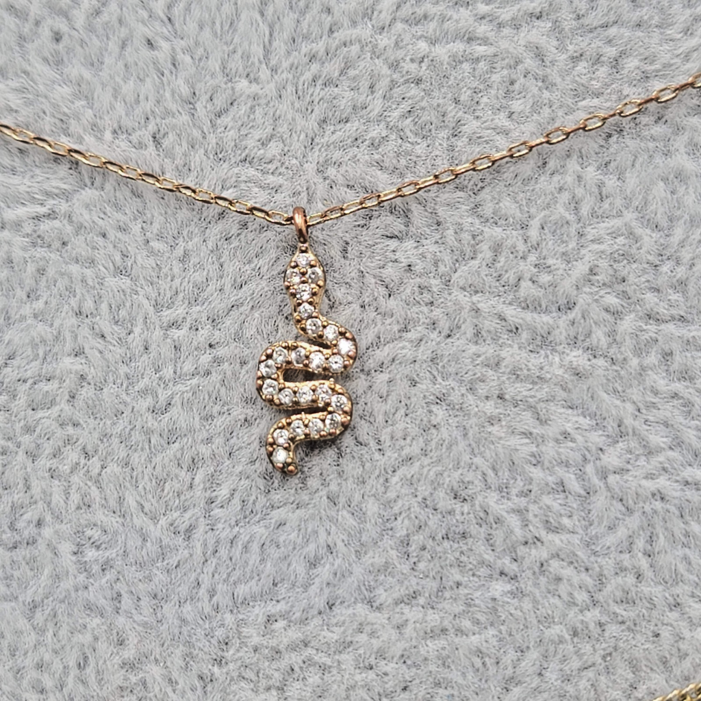 Necklace Lot of 4 Gold tone Petite Pendants Heart Snake Crystal