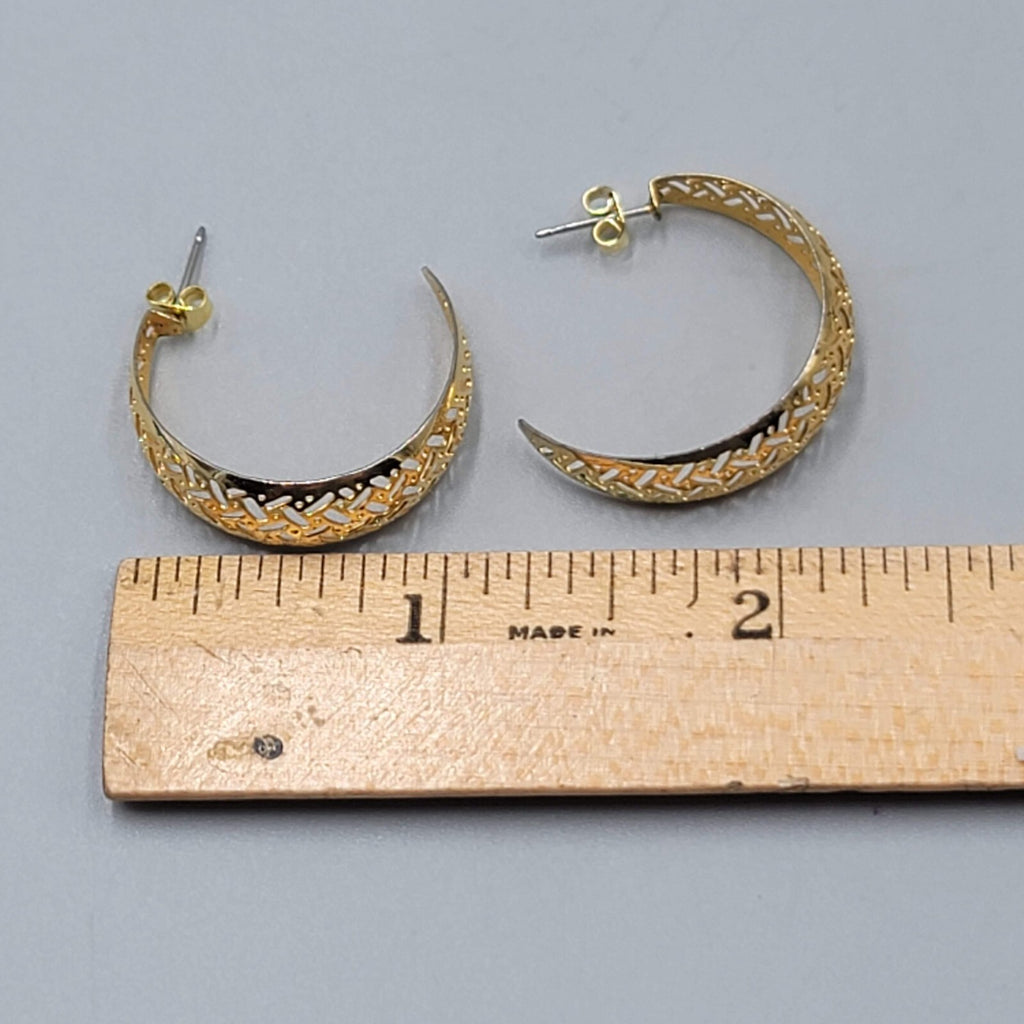 Filigree Hoops Pierced Earrings Gold Plated 1" Lightweight