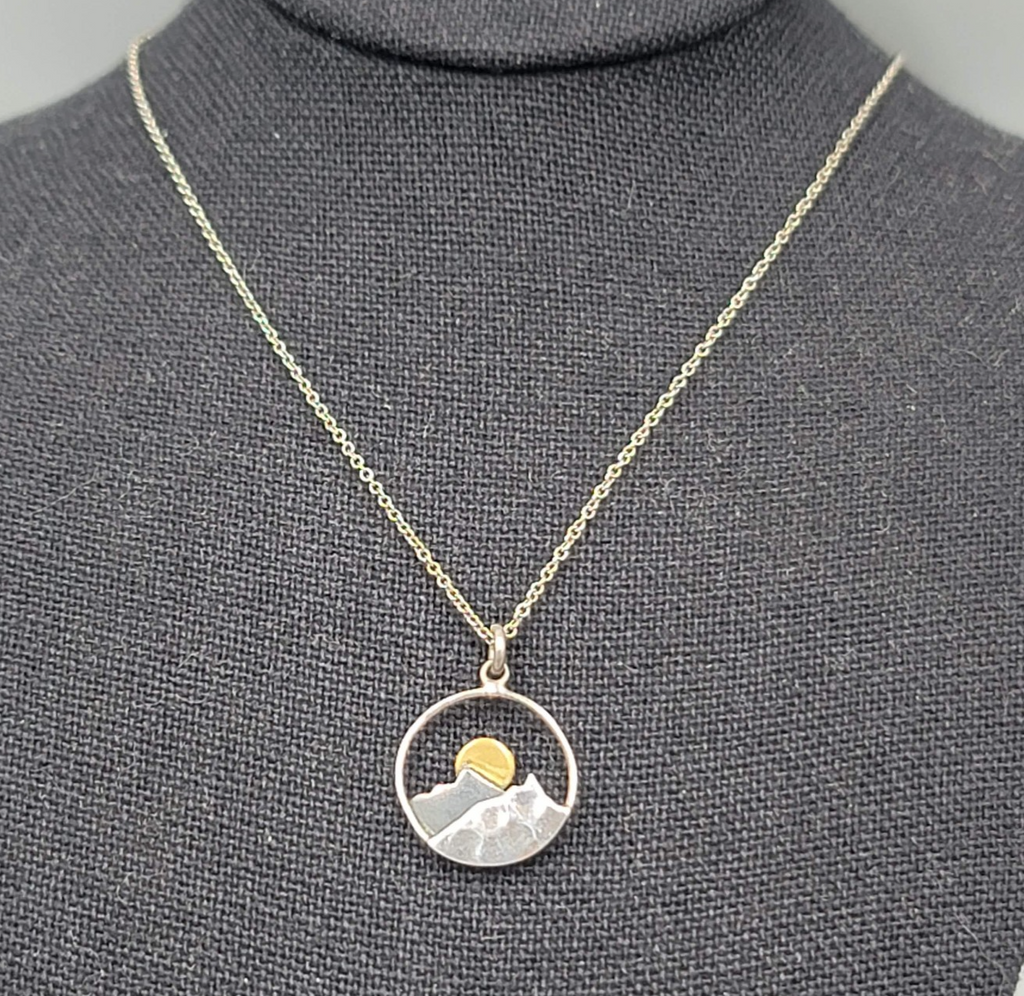 Athena Designs Sun Mountain Pendant Necklace Sterling Silver 925 - 16"-18"